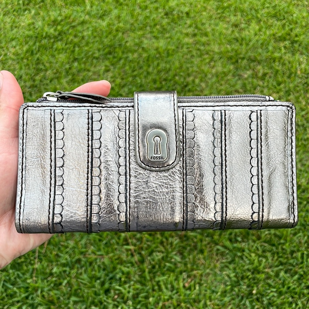Pewter Fossil Full Length Wallet